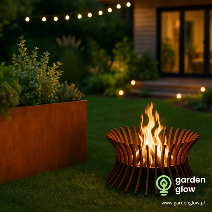 Sekcja onas, zdjęcie przedstawiające donicę oraz palenisko wykonane ze stali Korten